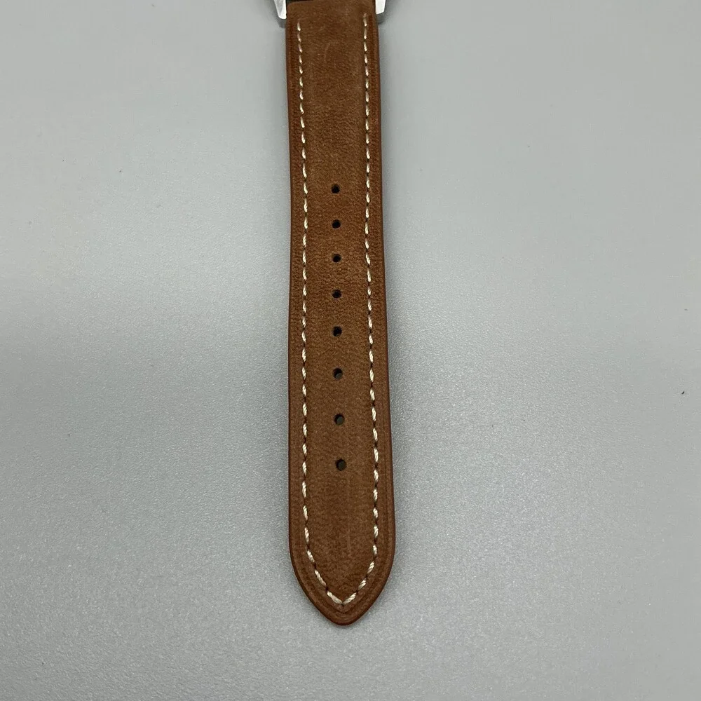 Vintage Bulova Mens Watch 32mm Black Dial Brown Leather Manual Wind Swiss 1966